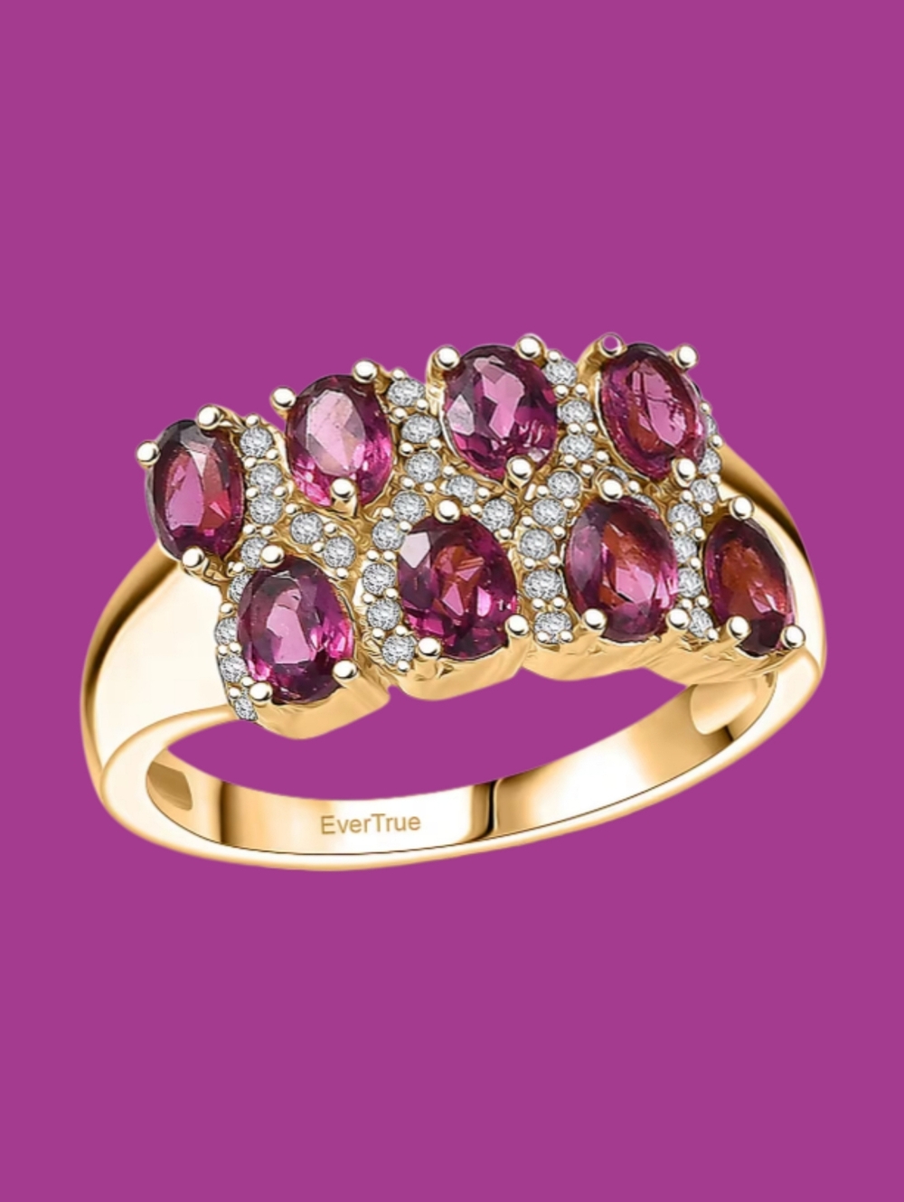 Stunning Garnet & Zircon double row ring, Sz.8, 18k YG